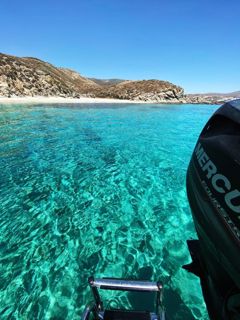 Rent a Boat Mykonos-Crystal and Clean water.